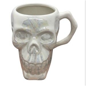 Envogue White Iridescent 3D Skull Face Mug Halloween Gothic Fall Home Decor NWOT